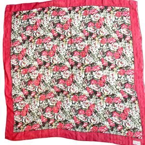 Alcott & Andrews sheer silky crepe scarf red & green floral square cottagecore